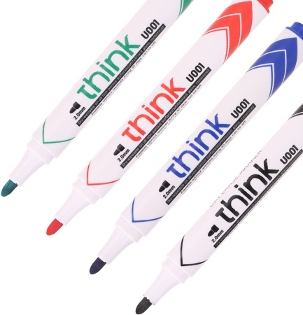 Набор маркеров для досок Deli EU00101 Think круглый пиш. наконечник 2мм 4цв. блистер (4шт.)