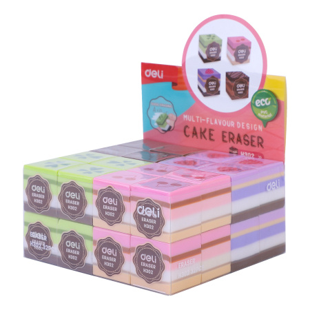 Ластик Deli EH302 прямоугольный 35x35x35мм ассорти индивидуальная картонная упаковка