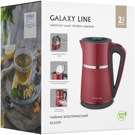 Чайник Galaxy Line GL 0339 1.7л. 2200Вт красный (металл/пластик)