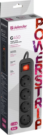 Сетевой удлинитель Defender G450 5м (4 розетки) черный (коробка)