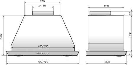 Вытяжка встраиваемая Elikor Врезной блок 72Н-1000-Э4Д нержавеющая сталь управление: кнопочное (1 мотор)