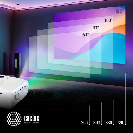 Проектор Cactus CS-PRM.07WT.Full HD LCD 3200Lm LS 320Lm ANSI 1500:1 (30000час) 1xUSB typeA 3xHDMI 1.