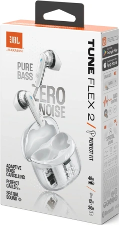 Гарнитура вкладыши JBL Tune Flex 2 Ghost Edition прозрачный/белый беспроводные bluetooth в ушной раковине (JBLTFLEX2GWHT)