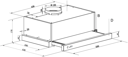 Вытяжка встраиваемая Lex HIDE 500 нержавеющая сталь управление: кнопочное (1 мотор)