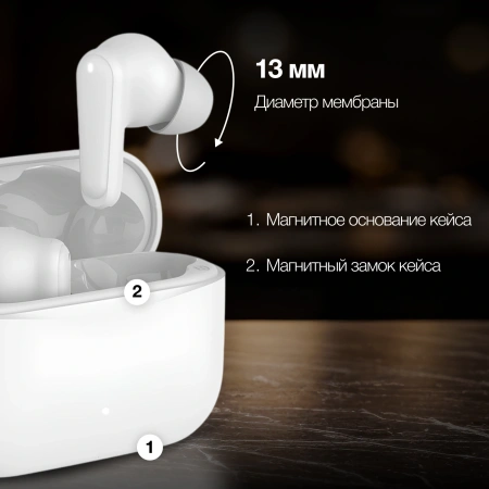 Гарнитура вкладыши Hyundai H-EP203 белый беспроводные bluetooth в ушной раковине (HEP203W)