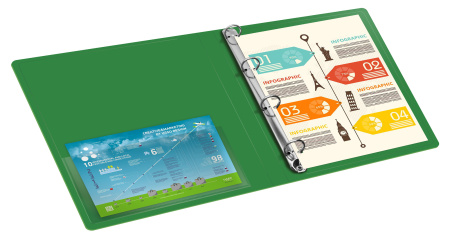 Папка на 4-х кольцах Бюрократ -0840/4RGRN A4 пластик 0.8мм кор.40мм внутр. с вставкой зеленый
