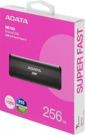 Накопитель SSD A-Data USB-C 256Gb ASE760-256GU32G2-CBK SE760 1.8" черный