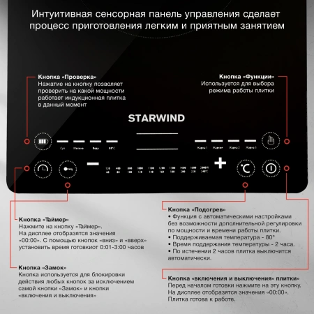 Плита Индукционная Starwind STI-1001 черный стеклокерамика (настольная)