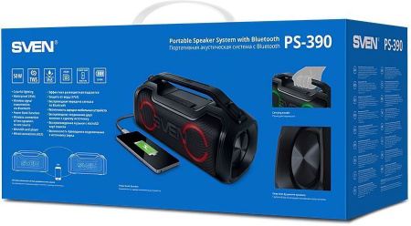 Колонка порт. Sven PS-390 черный 50W 2.0 BT/3.5Jack/USB 10м 3600mAh (SV-021306)