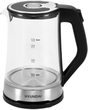 Чайник электрический Hyundai HYK-G3401 1.7л. 2200Вт черный/серебристый корпус: стекло/пластик