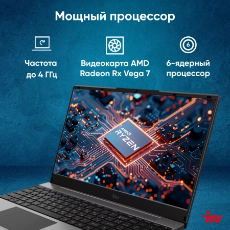 Ноутбук IRU Калибр 15PH Ryzen 5 5500U 8Gb SSD512Gb AMD Radeon Rx Vega 7 15.6" IPS FHD (1920x1080) Free DOS black WiFi BT Cam 4350mAh (2054001)