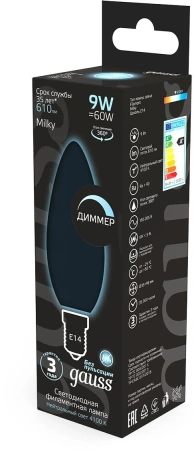 Лампа светодиодная Gauss Filament 103201209-D 9Вт цок.:E14 свеча 220B 4100K св.свеч.бел.нейт. (упак.:10шт)