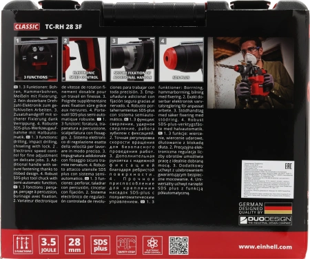 Перфоратор Einhell TC-RH 28 3F патрон:SDS-plus уд.:3.5Дж 950Вт (кейс в комплекте)