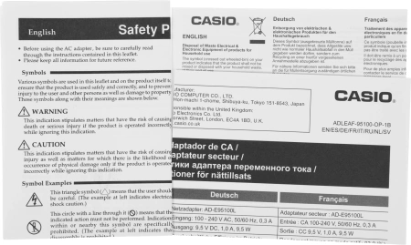 Сетевой адаптер Casio AD-E95100LG (для синтезаторов и цифровых фортепиано)