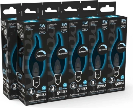 Лампа филам. Gauss Filament 5Вт цок.:E14 свеча 220B 4100K св.свеч.бел.нейт. (упак.:1шт) (104801205-D)