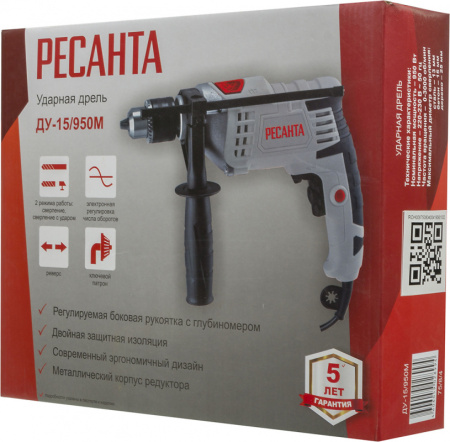 Дрель ударная Ресанта ДУ-15/950М 950Вт патрон:кулачковый реверс (75/8/4)