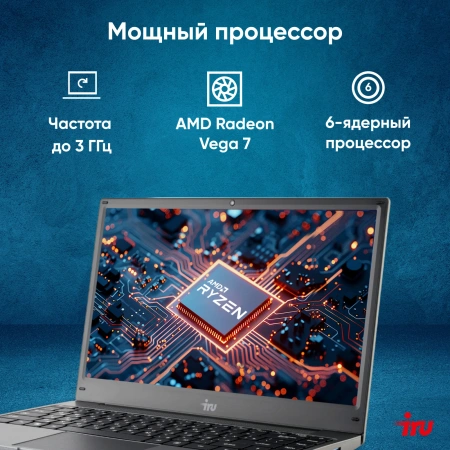 Ноутбук IRU Tactio 14RLH Ryzen 5 Pro 5675U 8Gb SSD256Gb AMD Radeon 14" IPS FHD (1920x1080) Windows 11 Professional grey 4000mAh (2059083)