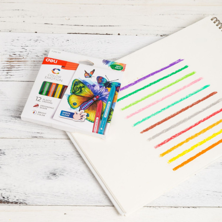 Восковые мелки Deli EC20000 Color Emotion трехгранные 12цв. картон.кор./европод.