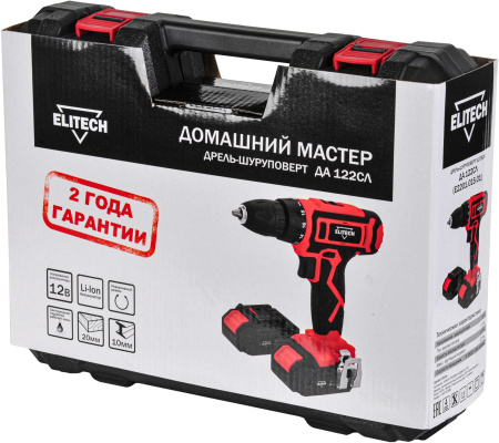 Дрель-шуруповерт Elitech ДА 122СЛ аккум. патрон:быстрозажимной (кейс в комплекте) (E2201.015.01)