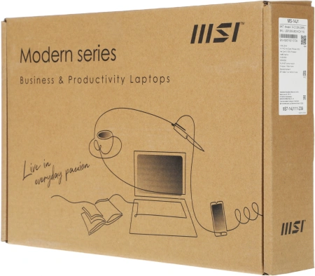 Ноутбук MSI Modern 14 C12M-239RU Core i5 1235U 8Gb SSD512Gb Intel Iris Xe graphics 14" IPS FHD (1920x1080) Windows 11 Home silver WiFi BT Cam (9S7-14J111-239)