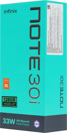 Смартфон Infinix X6716 Note 30i 128Gb 8Gb зеленый моноблок 3G 4G 2Sim 6.66" 1080x2400 Android 13 64Mpix 802.11 a/b/g/n/ac NFC GPS GSM900/1800 GSM1900 TouchSc FM microSD max1024Gb