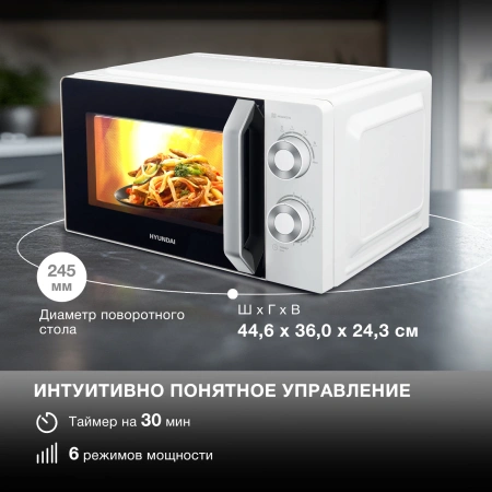 Микроволновая Печь Hyundai HYM-M2053 20л. 700Вт белый/серебристый