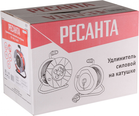 Удлинитель силовой Ресанта СУ-3х1,5-30/2 (61/118/6) 2x1.0кв.мм 4розет. 40м ПВС катушка серый