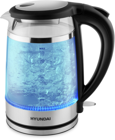 Чайник электрический Hyundai HYK-G3036 1.7л. 2200Вт черный/прозрачный (корпус: стекло)