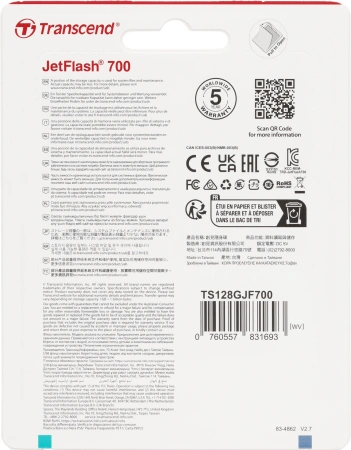 Флеш Диск Transcend 128Gb Jetflash 700 TS128GJF700 USB3.0 черный