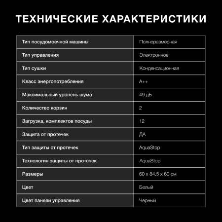 Посудомоечная машина Hyundai DF126 белый (полноразмерная)