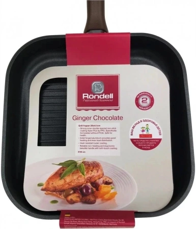 Сковорода-гриль Rondell Ginger Chocolate RDA-1531 квадратная 26см покрытие: Xylan Plus ручка несъемная (без крышки) черный