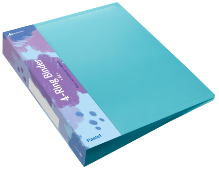 Папка панорама на 4-х кольцах Бюрократ Pastel PAST0740/4RBLUE A4 пластик 0.7мм кор.40мм торц.карм с бум. встав голубой