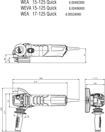Углошлифовальная машина Metabo WEVA 15-125 1550Вт 11000об/мин рез.шпин.:M14 d=230мм (600496000)