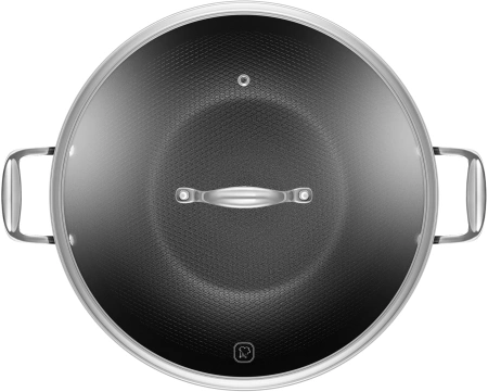 Сковорода ВОК (WOK) Rondell Elements RDA-114 круглая 32см покрытие: TriTitan ручка несъемная (с крышкой) черный