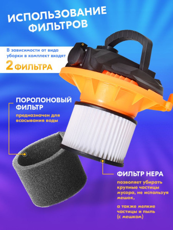 Строительный пылесос Вихрь СП-1500/20 1500Вт (уборка: сухая/влажная) серый