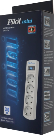 Сетевой фильтр Pilot mini 3м (4 розетки) белый (коробка)
