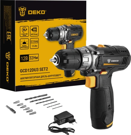 Дрель-шуруповерт Deko GCD12DU3 SET2 FU-Li-Ion аккум. патрон:быстрозажимной (063-4146)