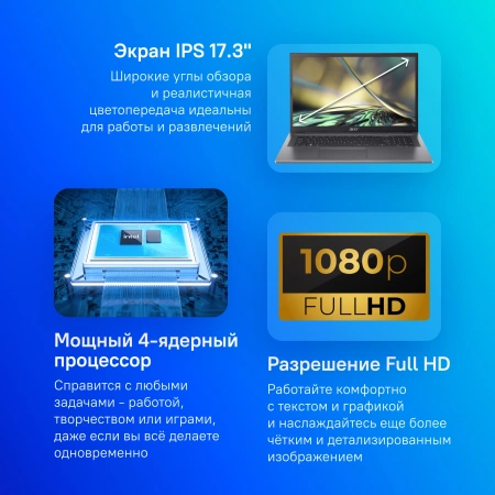 Ноутбук Acer Aspire 3 A317-55P-P3G1 N-series N200 8Gb SSD512Gb Intel UHD Graphics 17.3" IPS FHD (1920x1080) noOS silver WiFi BT Cam (NX.KDKCD.006)