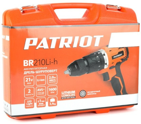 Дрель-шуруповерт Patriot BR 210Li-h аккум. патрон:быстрозажимной (кейс в комплекте) (180301555)