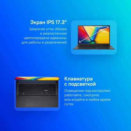Ноутбук Asus VivoBook 17X M3704YA-AU052 Ryzen 7 7730U 16Gb SSD512Gb AMD Radeon 17.3" IPS FHD (1920x1080) noOS black WiFi BT Cam (90NB1192-M00200)