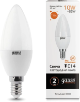 Лампа светодиодная Gauss Elementary 10Вт цок.:E14 свеча 220B 3000K св.свеч.бел.теп. (упак.:1шт) (33110)