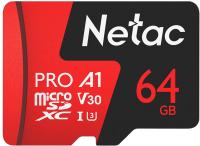 Флеш карта microSDXC 64Gb Class10 Netac NT02P500PRO-064G-R P500 Extreme Pro + adapter