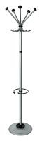 Вешалка напольная Бюрократ Квинтет ТМК-2 КВИНТЕТ ТМК-2/METALLIC серебристый основание круг наконечники черный крючки двойные для верхней одежды метал.