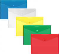 Конверт на кнопке Бюрократ -PK804A5/1 A5 пластик 0.18мм ассорти