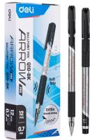 Набор ручек шариков. Deli Arrow (EQ10-BK-P) синий мет./черный черн. черн. кор.карт. (12шт) сменный стержень линия 0.7мм резин. манжета