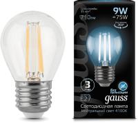 Лампа филам. Gauss Filament 9Вт цок.:E27 шар 220B 4100K св.свеч.бел.нейт. P45 (упак.:1шт) (105802209)
