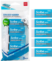Набор ластиков Deli EH00410-MT Scribe прямоугольный 60x24x12мм ПВХ белый блистер (5шт)