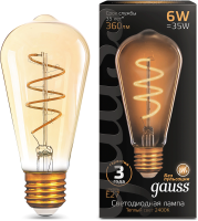 Лампа филам. Gauss Filament ST64 6Вт цок.:E27 (упак.:10шт) эдисон 220B св.свеч.бел.теп. (157802006)
