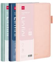 Блокнот Deli LINFINI EN158L A5 210х143мм искусст. кожа 144л линейка твердая обложка ассорти ассорти:син/роз/зел