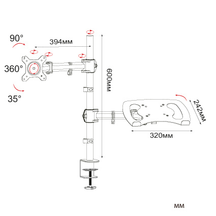 Кронштейн для монитора/ноутбука Cactus CS-VM-LH07-BK черный 13"-27" макс.8кг настольный поворот и наклон